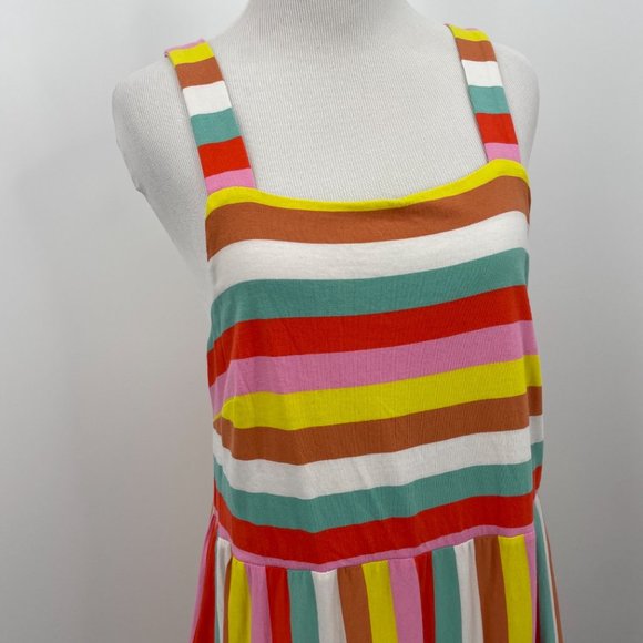 J. Crew Size Small Bright Rainbow Stripe Maxi Dress Womens Tiered 100% Cotton - Picture 9 of 15